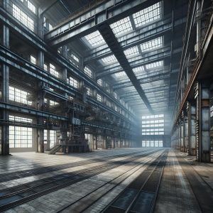 "Empty industrial factory interior"