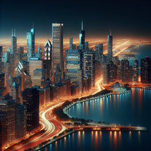 Chicago skyline at night