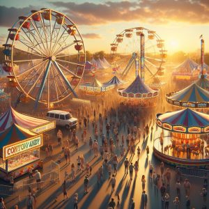 Carnival rides at sunset.