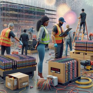 Colorful fireworks celebration preparation.