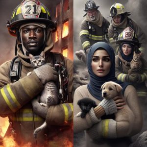 Firefighter rescuing pets.