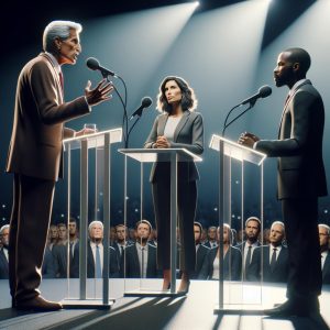 Political debate on stage.