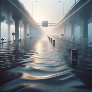 Highway submerged in water