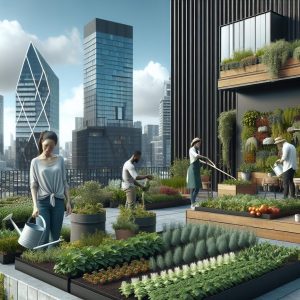 Modern urban rooftop gardening.