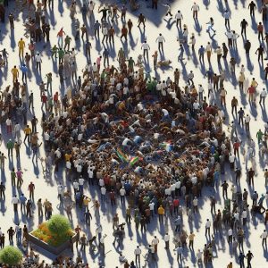 Political rally clash aerial