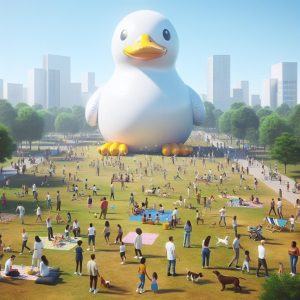 “Inflatable duck dominates park”