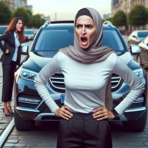 Angry woman with car.