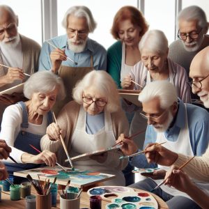 Elderly group painting together