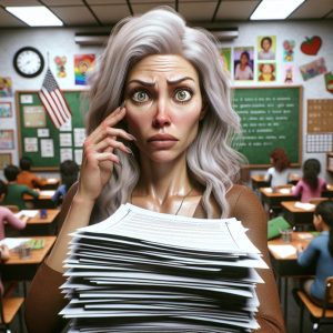 Anxiety-ridden teacher in classroom