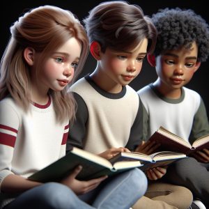 Diverse kids reading together