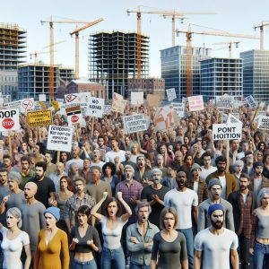 Frustrated residents protest construction.