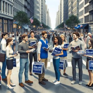 Pro-life interns canvassing streets.