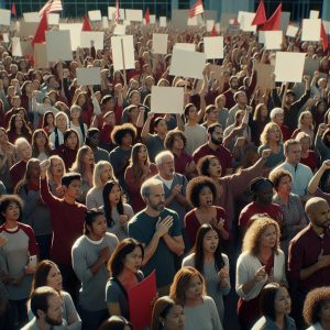 Teachers striking together peacefully.