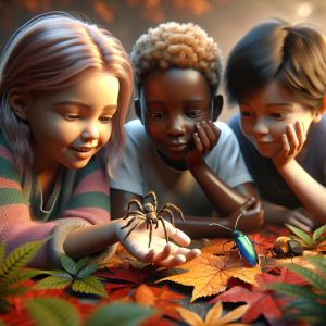 Children exploring autumn bugs.