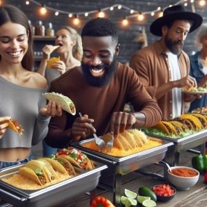 Festive taco buffet spread.