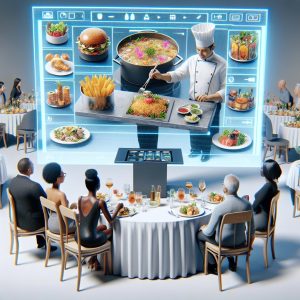 Virtual dining experience concept.