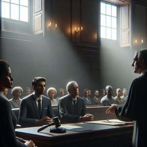 Judge in courtroom scene