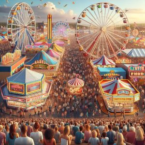 "Colorful fair attractions panorama"