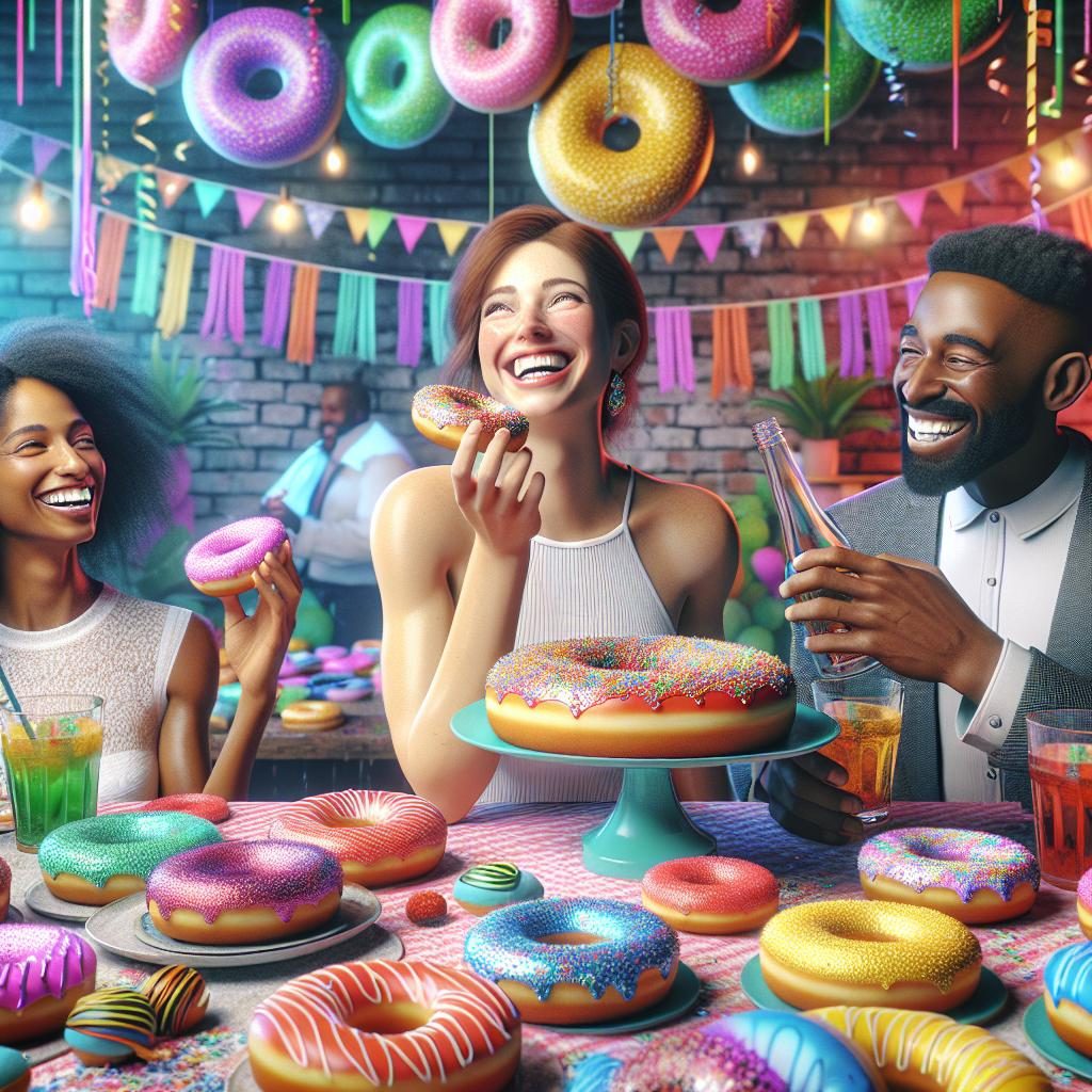 "Colorful donut party scene"