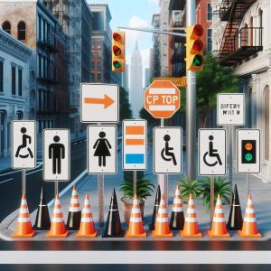 Traffic cones and signs