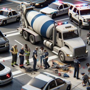 Cement truck accident scene