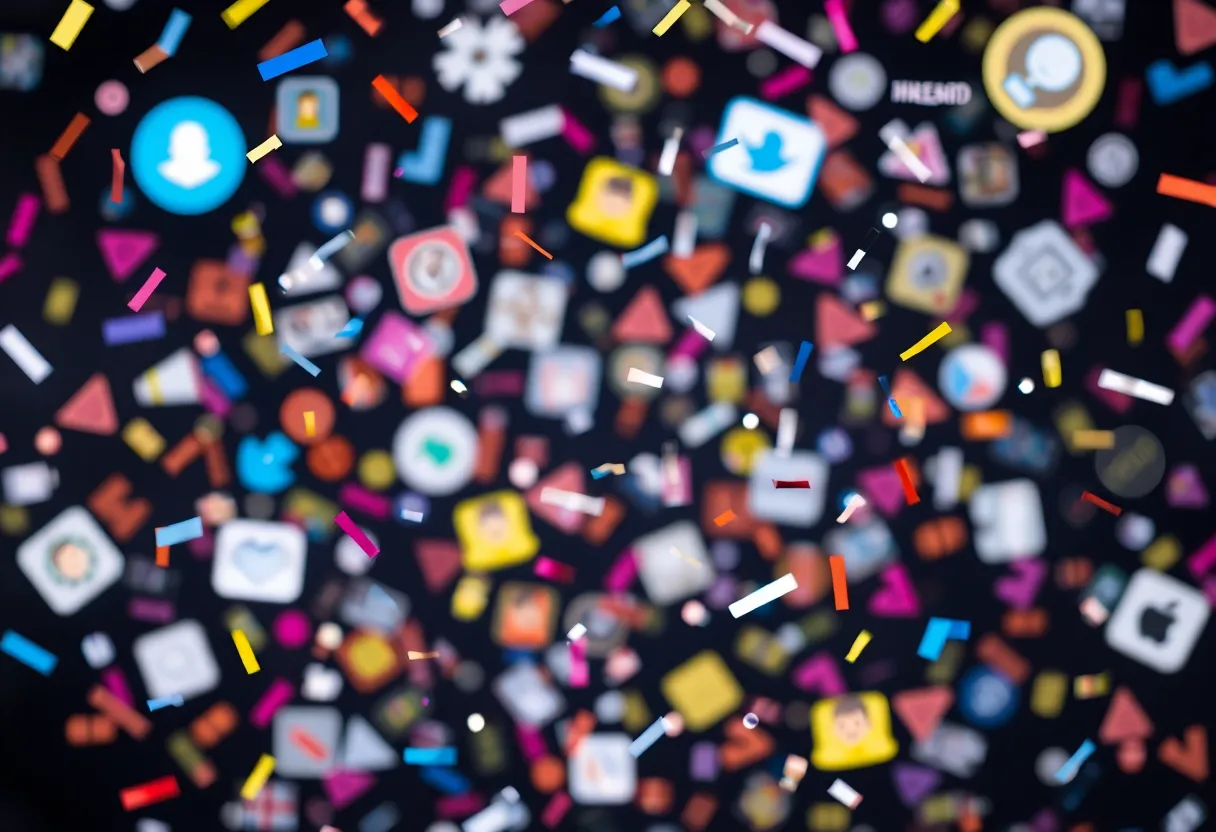 Celebratory confetti with digital marketing icons in background.