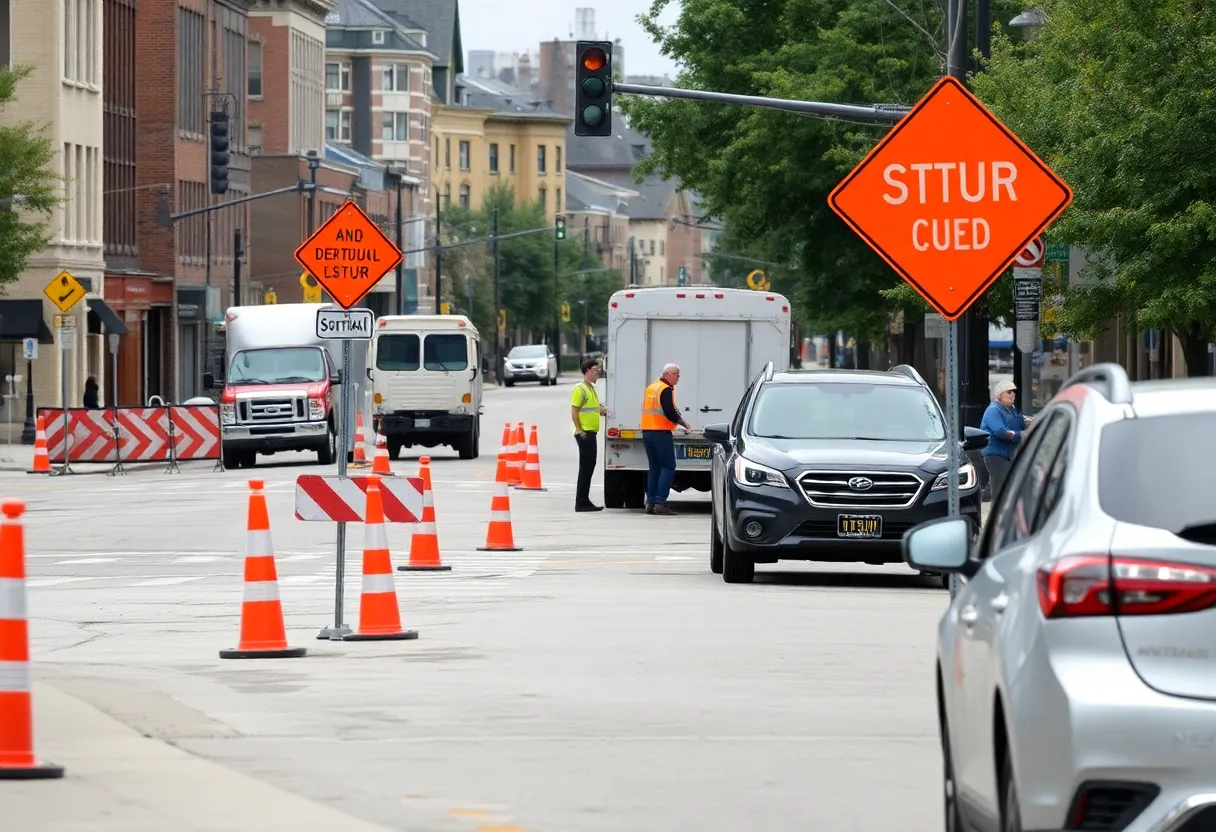 Construction workers on Prairie Street in Ann Arbor