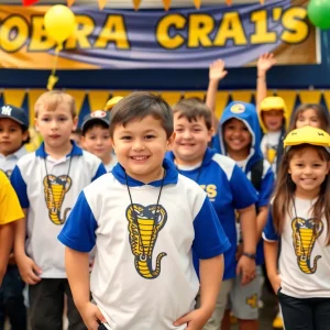 Students celebrating the reveal of the new Cobra mascot at Canton High School