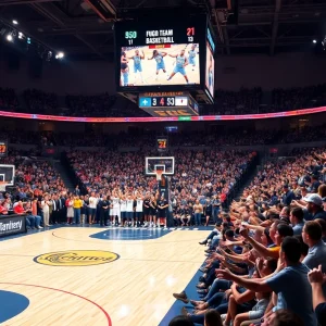 Fans cheering in the Michigan State basketball arena