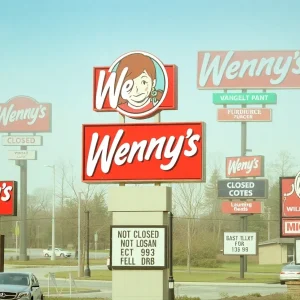 Signs indicating Wendy's restaurant closures across Michigan