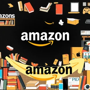 Collage of Amazon's growth from bookstore to online retail giant