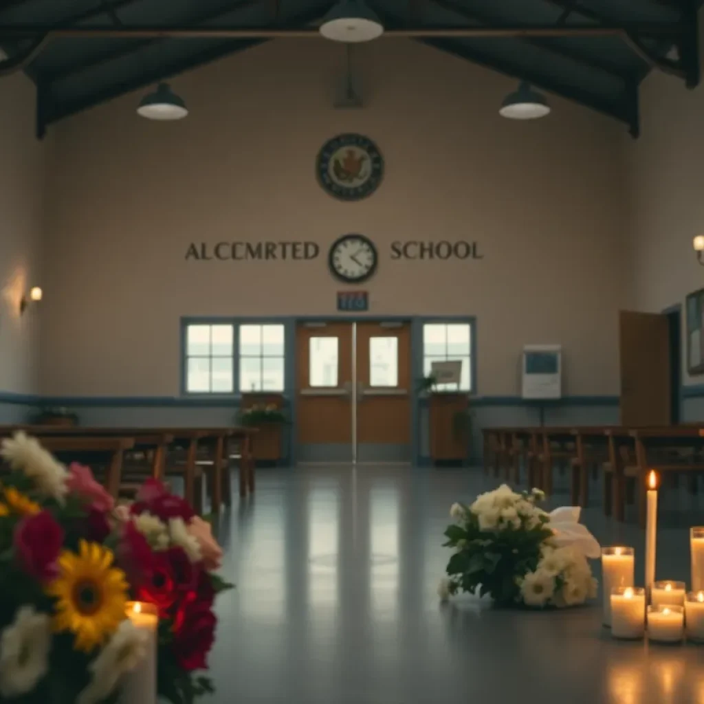 Memorial setup at Antioch High School for victims of the shooting