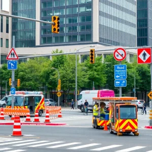 Construction at Burton City intersection for road safety improvements.