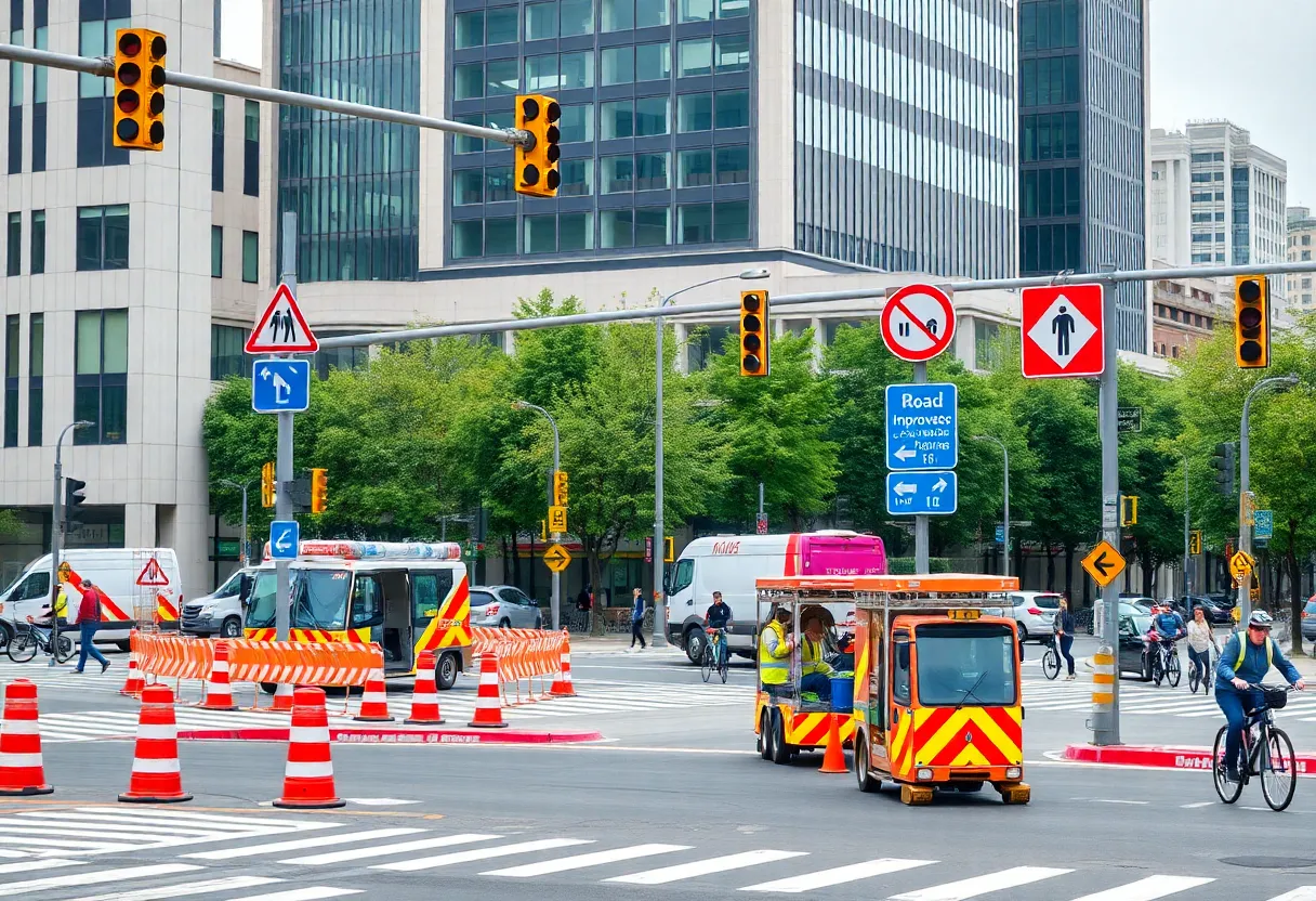 Construction at Burton City intersection for road safety improvements.