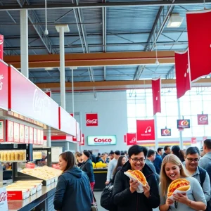 Coca-Cola drinks and hot dogs at a Costco food court