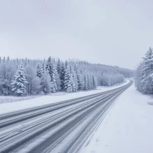 Snow-covered landscape in Colorado with icy roads