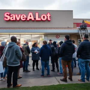 Community members gathering outside a Save A Lot store post ATM robbery attempt.