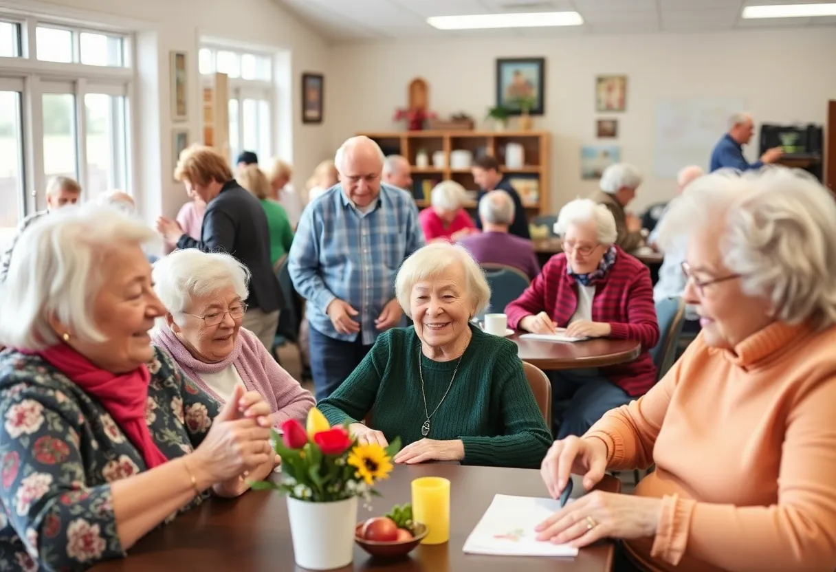 Seniors participating in activities at a senior center