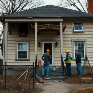 Construction crew at an abandoned home in Detroit