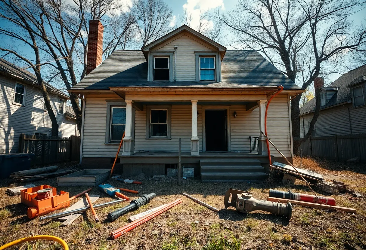 Construction site of a vacant house in Detroit