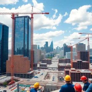 A panoramic view of construction in Detroit's skyline