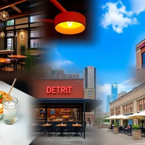 A vibrant scene showcasing Detroit's diverse restaurants and cafés.