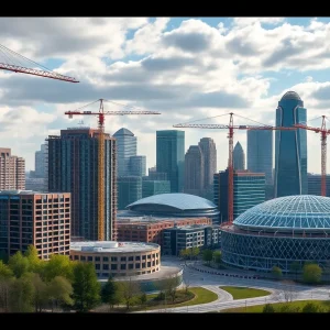 Construction landscape in Detroit showcasing various development projects.