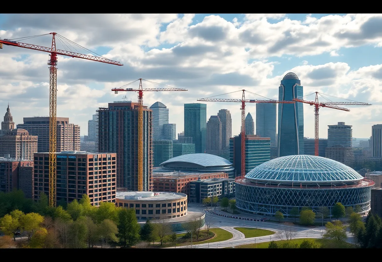 Construction landscape in Detroit showcasing various development projects.