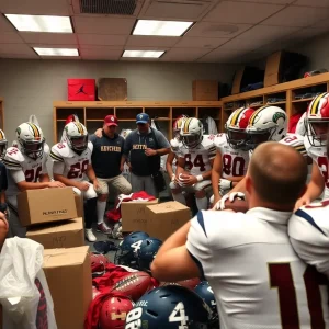 Detroit Lions players packing up in locker room