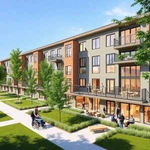 Rendering of the Dr. Violet T. Lewis Village apartments in Detroit