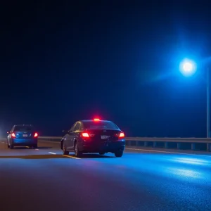 Police lights at a crash scene indicating a DUI accident