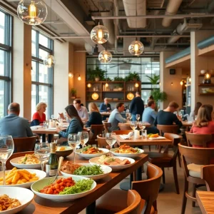 Interior view of Echelon Kitchen & Bar showing dining area and seasonal dishes.