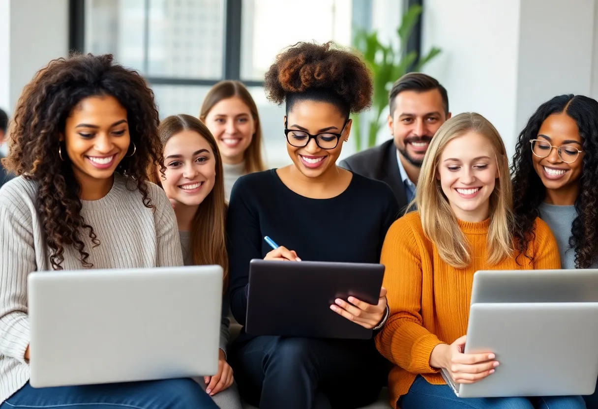 Group of diverse individuals conducting a marketing survey together