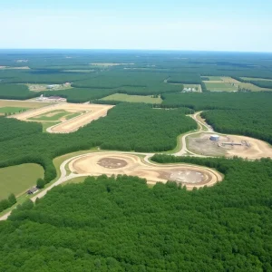 Aerial view of Evart Township showing proposed mining site